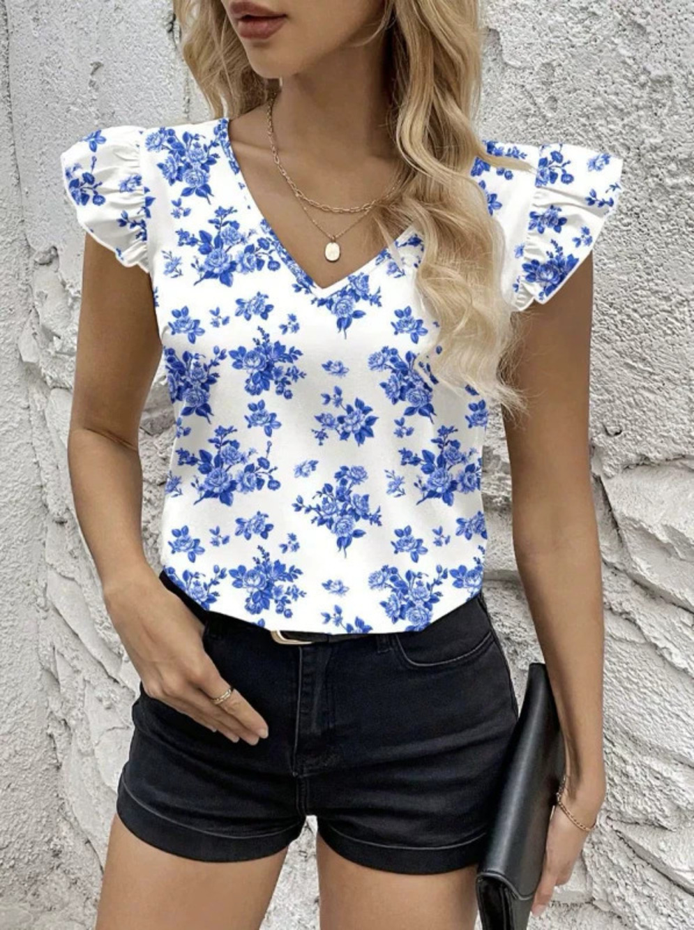 ZARA Women Ruffle Sleeve Print Collar Blouse